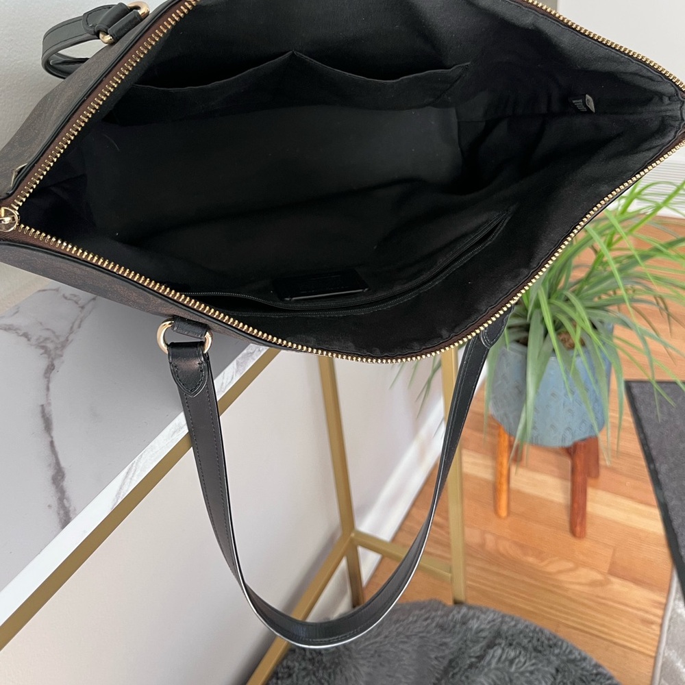 COACH outlet Tote Shoulder Bag 79609 Black Leather H5.5xW14.1xD3.1 In - Picture 6 of 12